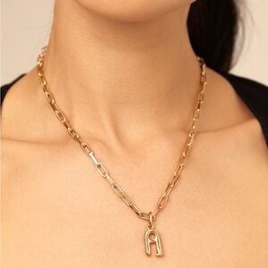 UNO de 50 “A” Initial Charm on Link Chain Necklace 14K Gold Plated